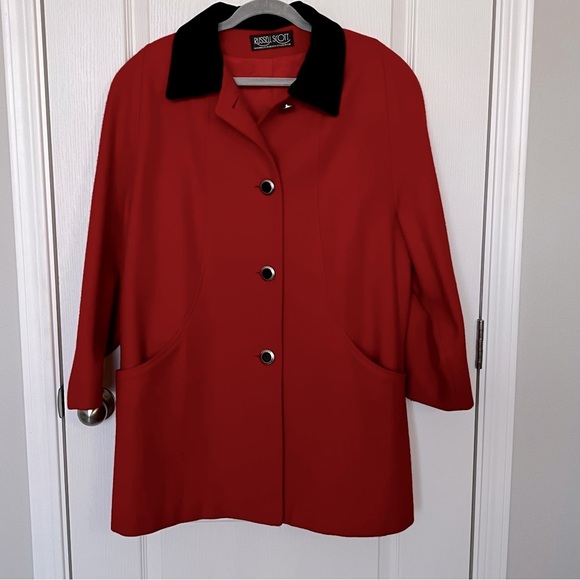 Vintage Russell Scott Women’s 80’s Wool Coat Red Black Single Breasted XL - Picture 11 of 13